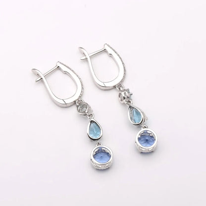 Natural  Color-Change Fluorite Mix Gemstone Drop Earrings 100% Genuine 925 sterling silver Fine Jewelry For Women