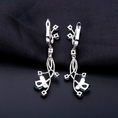 Flower Design 3.89t Natural Sky Blue Topaz Gemstone Drop Earrings For Bridal 925 Sterling Silver Wedding Jewelry