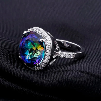 Natural Blueish Mystic Quartz 925 sterling silver Cocktail Rings Fine Jewelry For Women Wedding Engagement