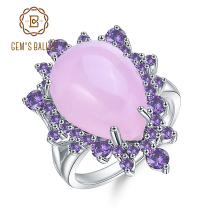 Natural Pink Calcedony Gemstone Ring 925 Sterling Silver Vintage Halo Cocktail  Rings for Women Fine Jewelry