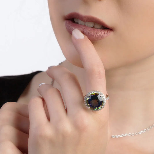 Natural Blueish Mystic Quartz 925 sterling silver Cocktail Rings Fine Jewelry For Women Wedding Engagement