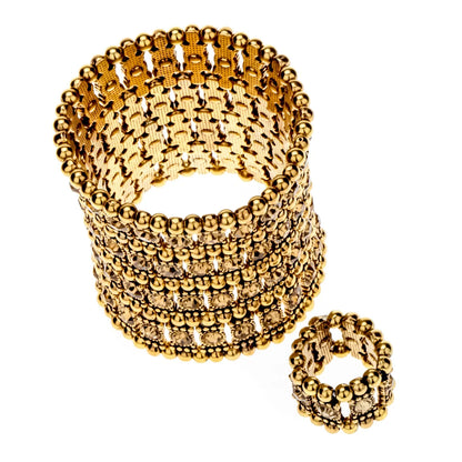 Multilayer stretch cuff bracelet ring sets wedding bridal crystal jewelry women her wife mom girlfriend gifts