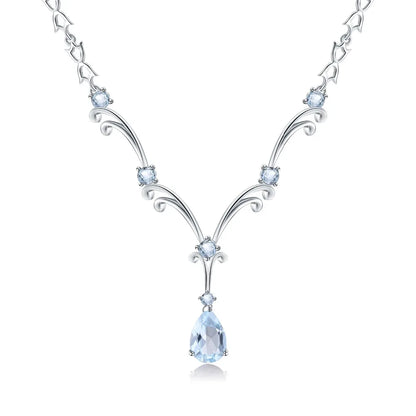 Natural Sky Blue Topaz Gemstone Pendant Necklace for Women Luxury 925 Sterling Silver Vintage Fine Jewelry
