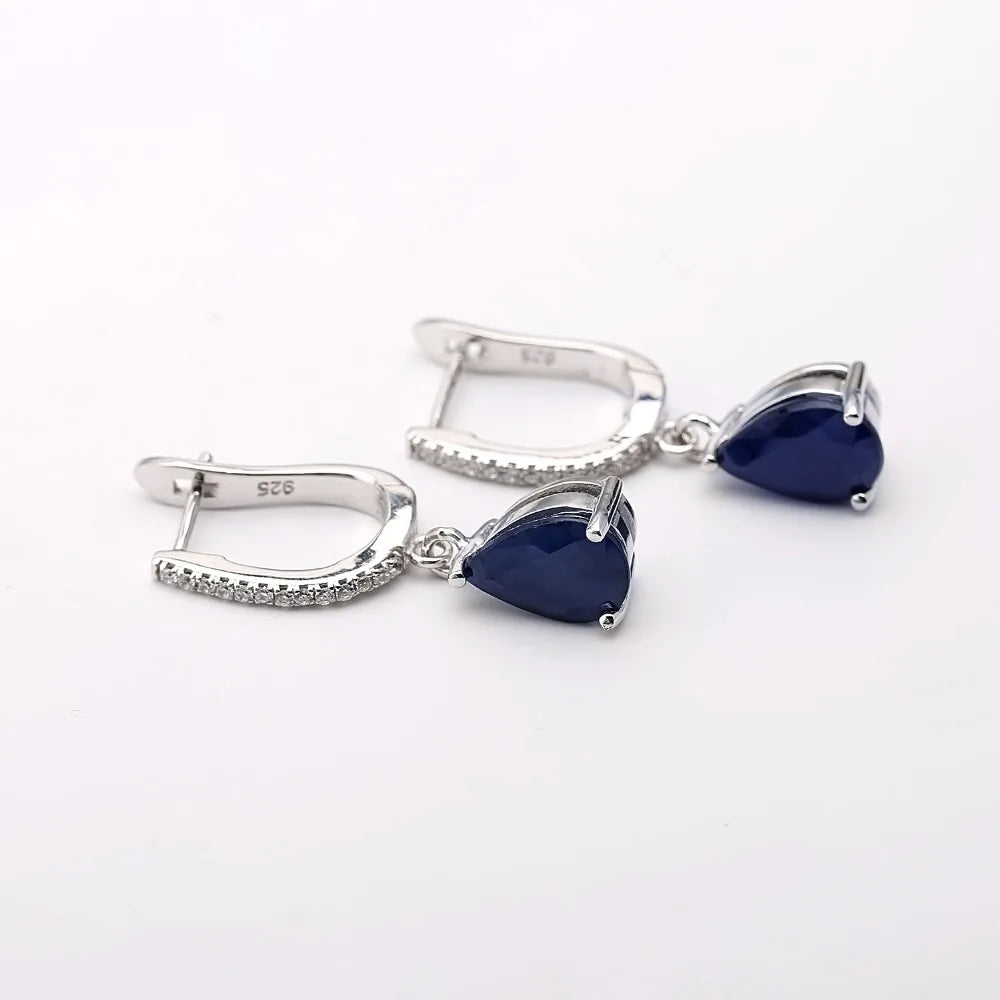 Natural Blue Sapphire Gemstone Drop Earrings 925 Sterling Silver Fine Jewelry For Women Wedding