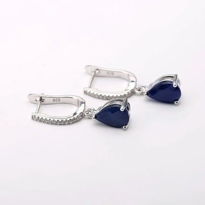 Natural Blue Sapphire Gemstone Drop Earrings 925 Sterling Silver Fine Jewelry For Women Wedding