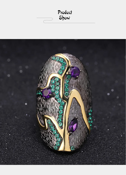 Georgia O'keeffe Leaf Ring 0.80Ct Natural Amethyst 925 Sterling Silver Handmade Finger Rings for Women Bijoux