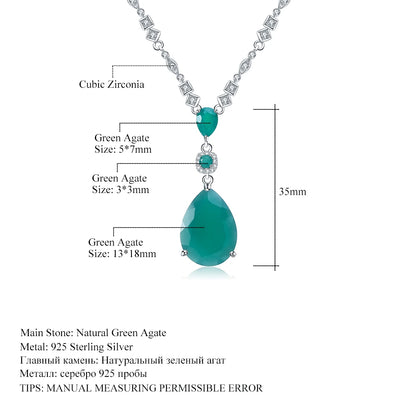 Sterling Silver Vintage Jewelry Natural Green Agate Gemstone Pendant Necklace for Women Wedding Fine Jewelry