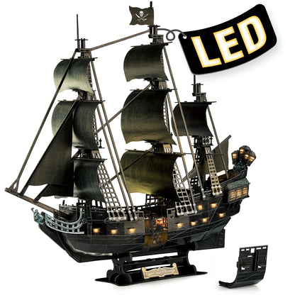 3D Puzzle for Adults LED Pirate Ship, Large Queen Anne's Revenge Desk Puzzles,