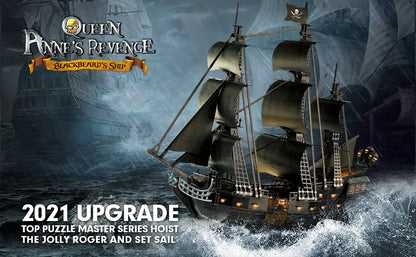 3D Puzzle for Adults LED Pirate Ship, Large Queen Anne's Revenge Desk Puzzles,