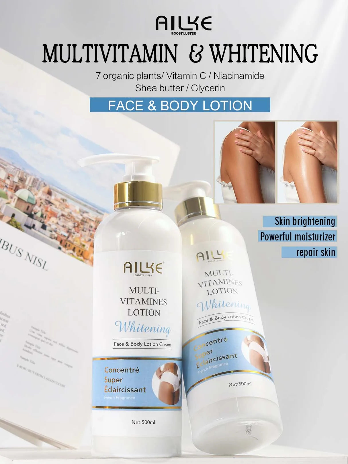 Multi Vitamin Whitening Body Lotion With Vitamins A,E,B3,B5, Increase Skin Radiance, Even Skin Tone, Moisturizer Cream