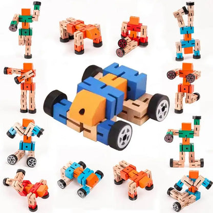 Deformable Toy Wooden Transforming Vehicle Robot Flexible Rotation Learning Gift For Toddler Preschool Counting Game Toy
