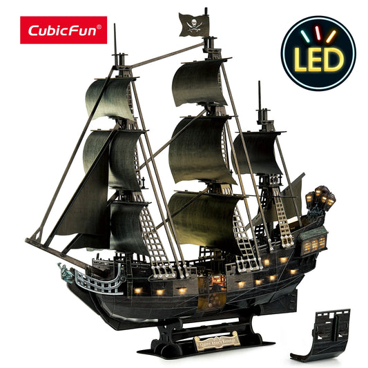 3D Puzzle for Adults LED Pirate Ship, Large Queen Anne's Revenge Desk Puzzles,