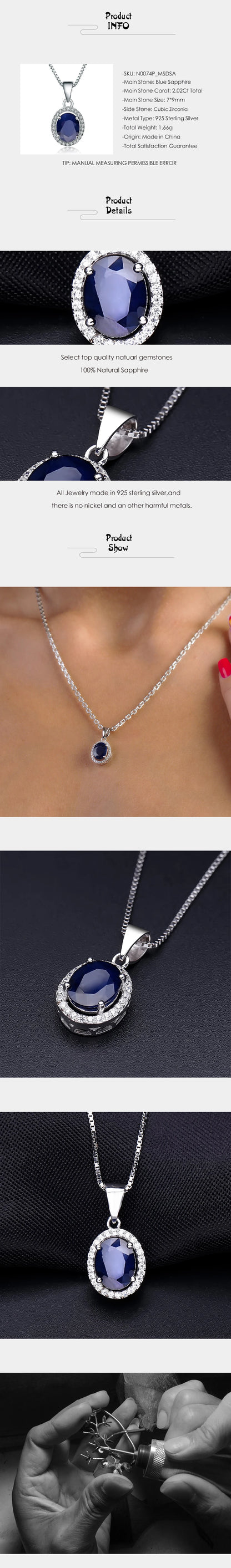 Natural Natural Blue Sapphire Real 585 14K 10K 18K Gold 925 Silver Pendant Necklace For Women Necklace Jewelry