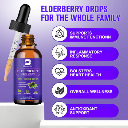 BEWORTHS Black Elderberry Drops with Vitamins C, D and Zinc Support Immunity and Heart Function Health Support Antioxidant