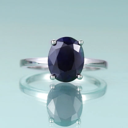 gement Wedding Ring September Birthstone Jewelry Sterling Silver Sapphire Ring Oval Blue Sapphire Solitaire