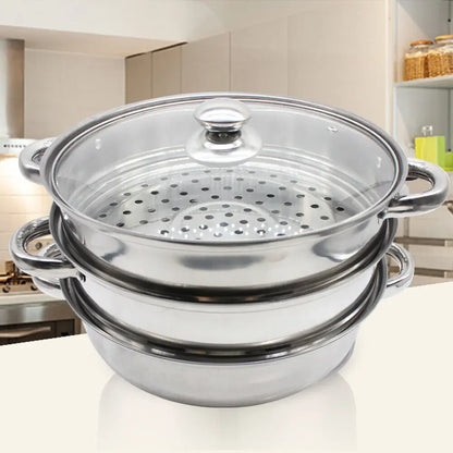 3-Tier Stainless Steel Steam Pot  with Glass Lid