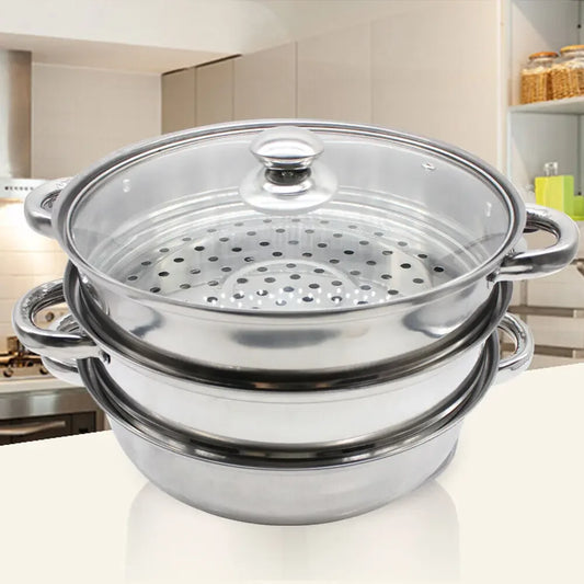 3-Tier Stainless Steel Steam Pot  with Glass Lid