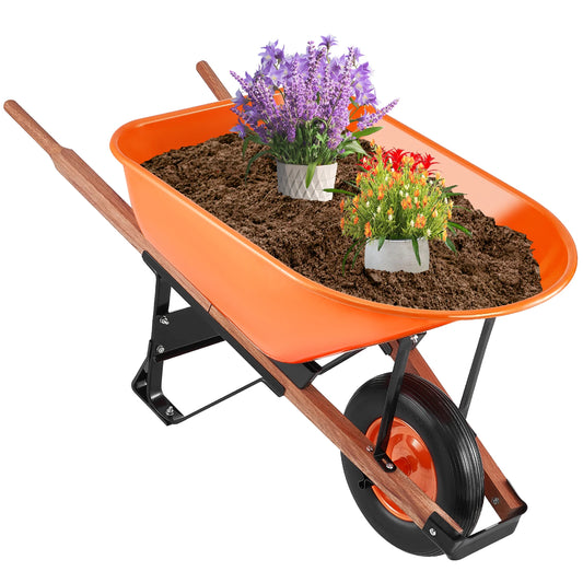 Wheelbarrow Cart 330lbs Capacity One Wheel Garden Dump Cart Wheel Barrow with Handle &  16"  Wide Track Wheels for Fa