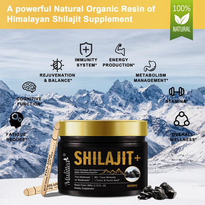 100% Pure shilajits with 85+ T& Fulvic Acid Support Immune, Brain Focus and Memoryrace Minerals