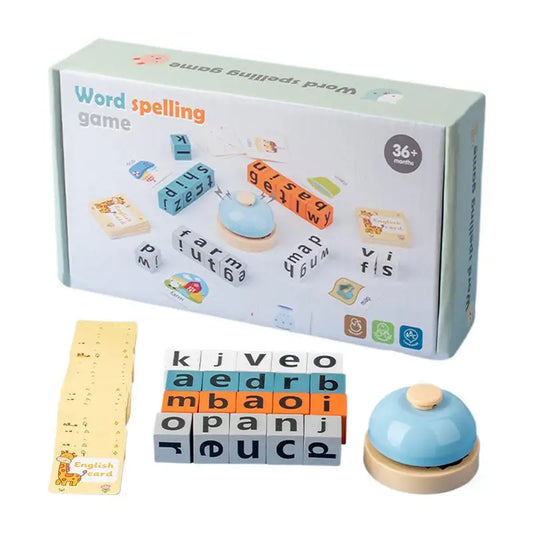 Wooden Spelling Block Toys Alphabet Puzzles Blocks With Flash Cards Learning Toy With Bell Sight Words Recognition Game For Kids