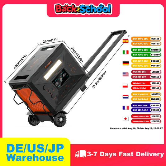 Portable Power Station 2500W/2304Wh Large Capacity Solar Generator with Cart Fast Charging Emergency Power for Backu