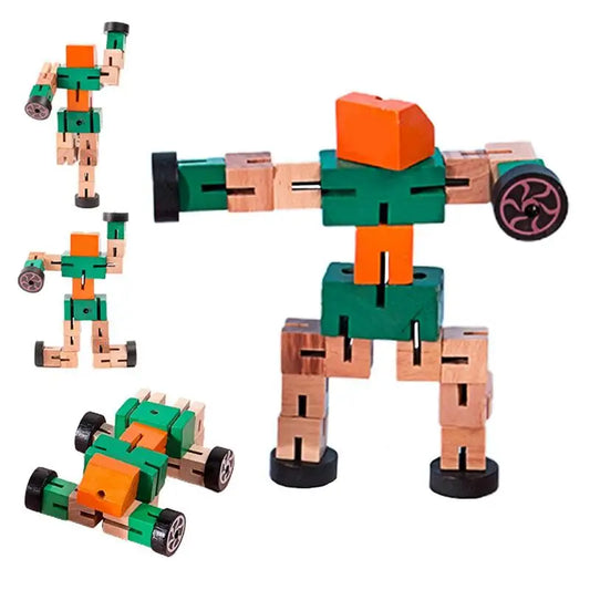 Deformable Toy Wooden Transforming Vehicle Robot Flexible Rotation Learning Gift For Toddler Preschool Counting Game Toy