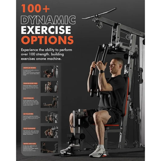 Home  Gym Station with 150LBS Weight Stack, Multifunctional Home Gym Equipment,