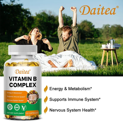 Vitamin B Complex Capsules - B12, B1, B2, B3, B5, B6, B7, B9, Folic Acid and Biotin - Reduce Stress, Boost Immunity