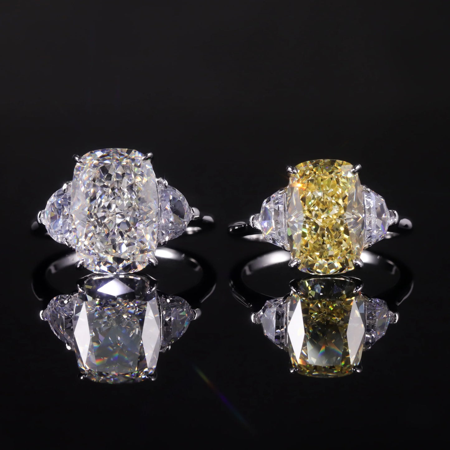 Diamond-fire CZ- Fancy Light Yellow Three Stone Engagement Ring 925 Sterling Silver Statement Rings For Women