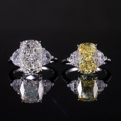 Diamond-fire CZ- Fancy Light Yellow Three Stone Engagement Ring 925 Sterling Silver Statement Rings For Women