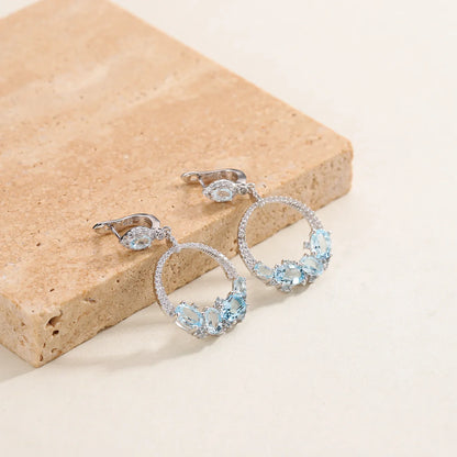 Luxury Topaz Jewelry Natural Sky Blue Topaz Statement Dangle Earrings 925 Sterling Silver Handmade Circle Earrings