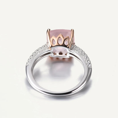 *10mm Cushion Natural Rose Quartz Statement Ring 925 Sterling Silver Gemstone Candy Rings For Women Fine Jewelry