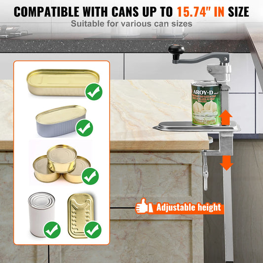 Manual Can Opener Commercial Table Clamp Opener for Large Cans Can Opener with Base Adjustable Height Industrial Opener