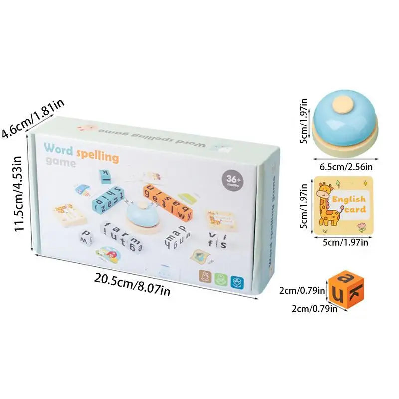 Wooden Spelling Block Toys Alphabet Puzzles Blocks With Flash Cards Learning Toy With Bell Sight Words Recognition Game For Kids