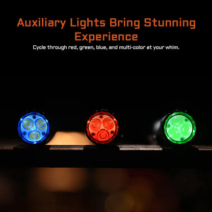 Led flashlight EDC LUXEON HL4X Leds 2800 lumens 340 meters 18650 battery multi-color auxiliary lights