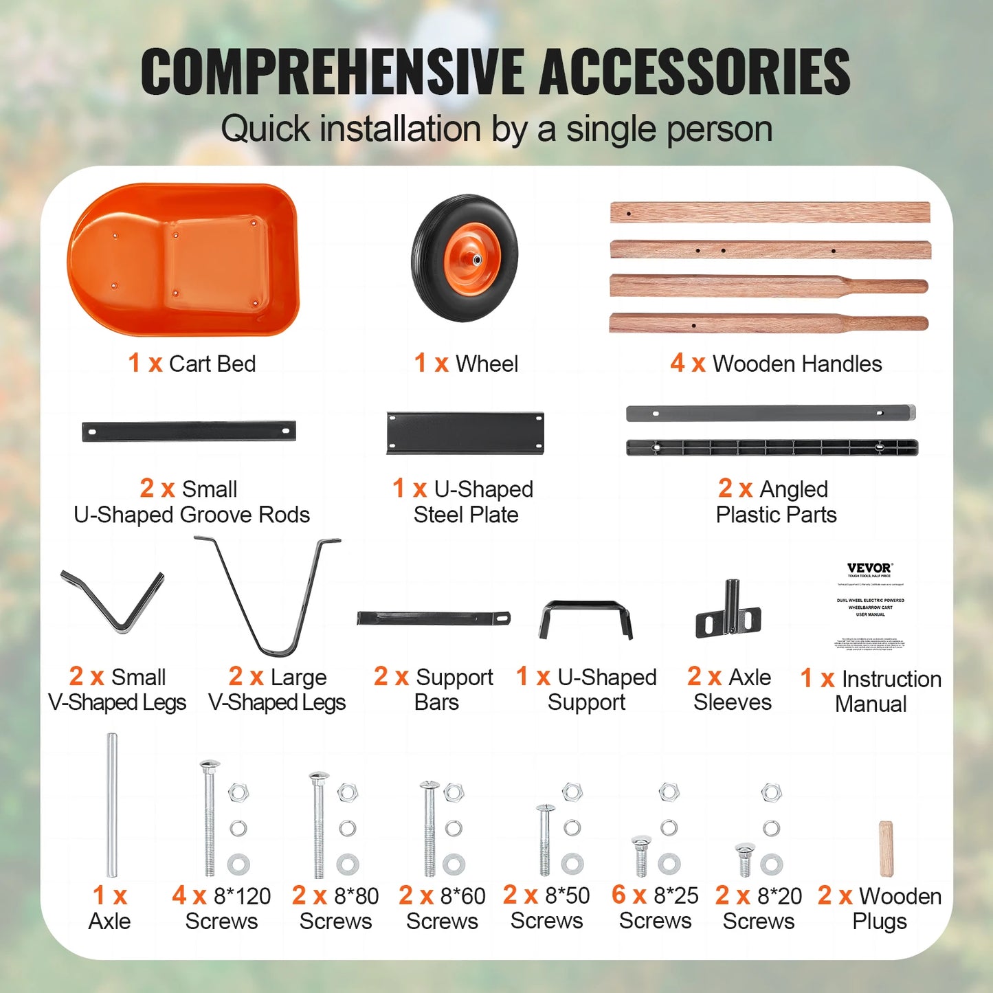 Wheelbarrow Cart 330lbs Capacity One Wheel Garden Dump Cart Wheel Barrow with Handle &  16"  Wide Track Wheels for Fa