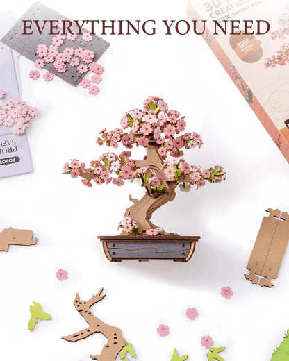 D Wooden Sakura Bonsai Puzzle Easy Assembly Evergreen