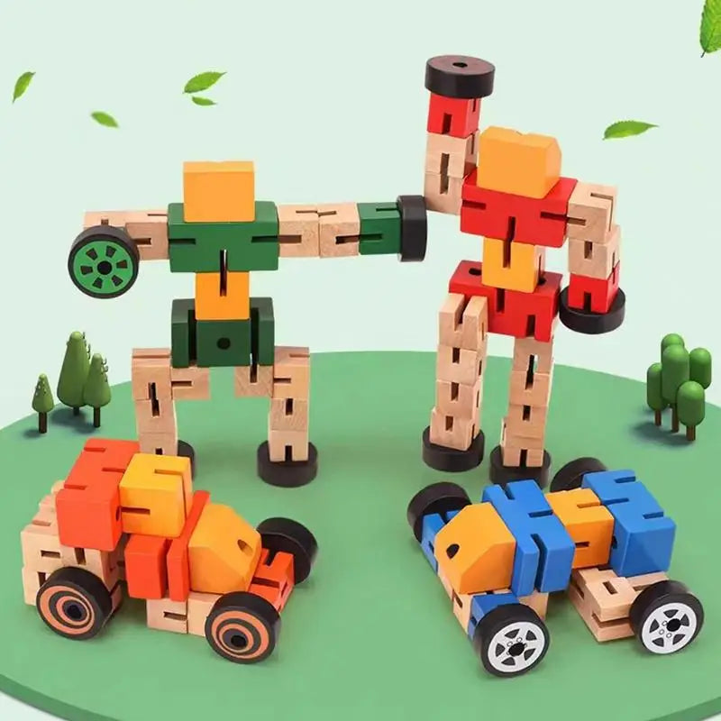 Deformable Toy Wooden Transforming Vehicle Robot Flexible Rotation Learning Gift For Toddler Preschool Counting Game Toy