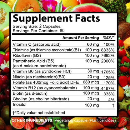 B Vitamins, Folic Acid & Vitamin C Supplement, Immune System Support,  Mood Support