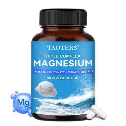 Magnesium Malate + Glycine + Magnesium Citrate 300 Mg, Supports Heart Health, Boosts Energy and Improves Mood