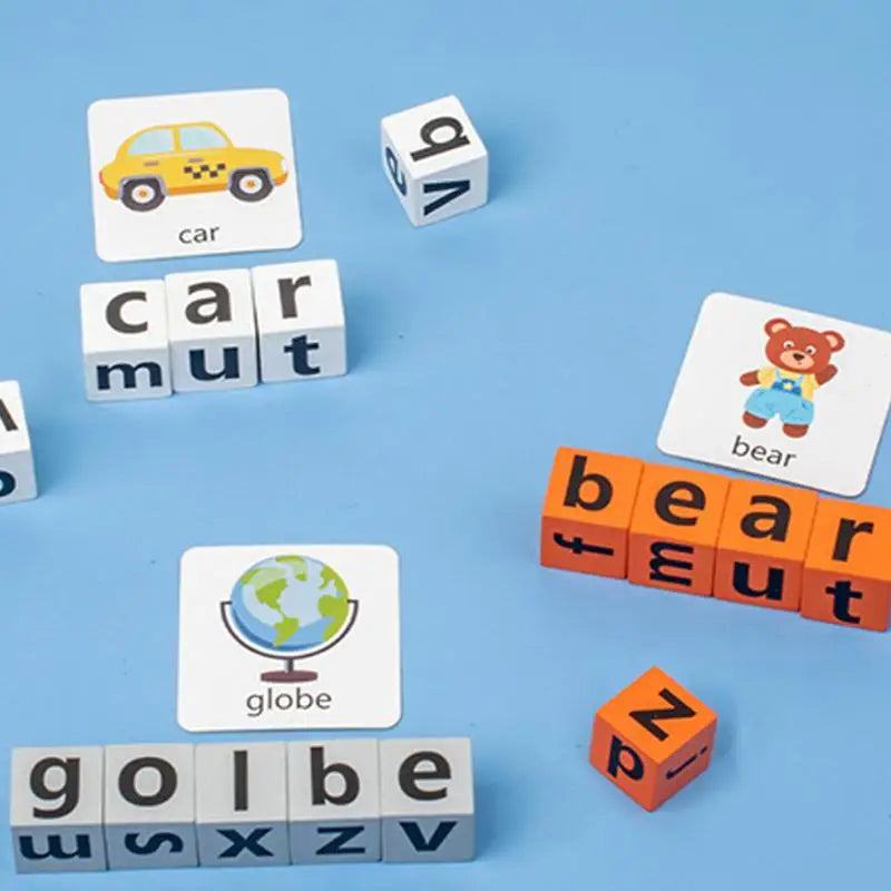 Wooden Spelling Block Toys Alphabet Puzzles Blocks With Flash Cards Learning Toy With Bell Sight Words Recognition Game For Kids