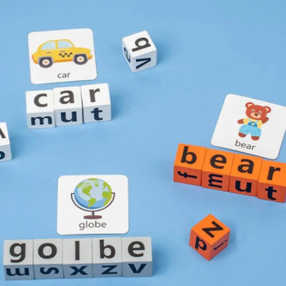 Wooden Spelling Block Toys Alphabet Puzzles Blocks With Flash Cards Learning Toy With Bell Sight Words Recognition Game For Kids