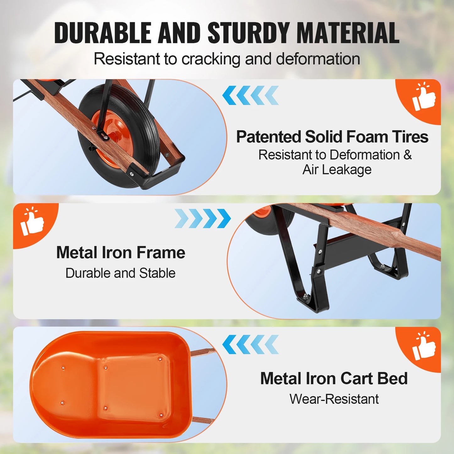 Wheelbarrow Cart 330lbs Capacity One Wheel Garden Dump Cart Wheel Barrow with Handle &  16"  Wide Track Wheels for Fa