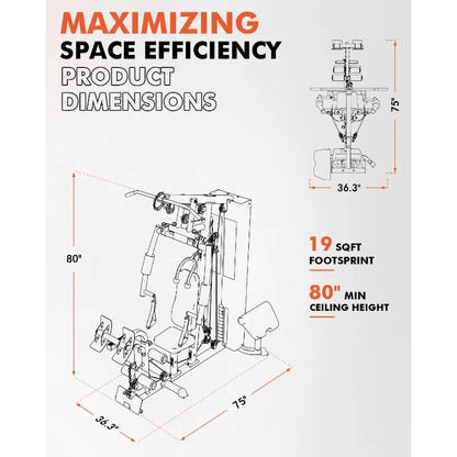 Home  Gym Station with 150LBS Weight Stack, Multifunctional Home Gym Equipment,