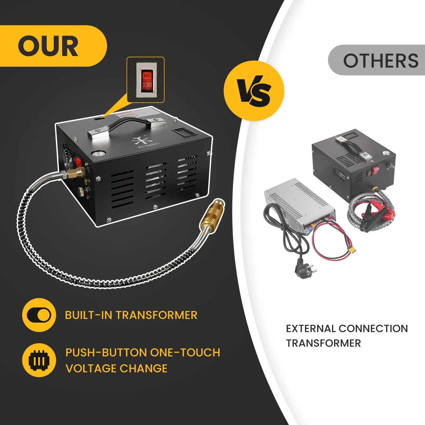 4500Psi 12V PCP Air Compressor 300Bar High Pressure Compressor Portable  Built-in Transformer Diving Tank Airgun