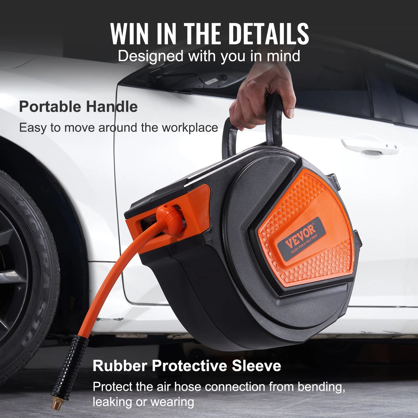 50 FT Retractable Air Hose Reel Wall-Mounted PVC Hose Automatic Rewinding Swivel Compressor for Automobile Maintenance