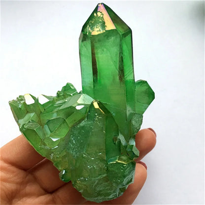 Green Titanium Quartz Crystal Cluster
