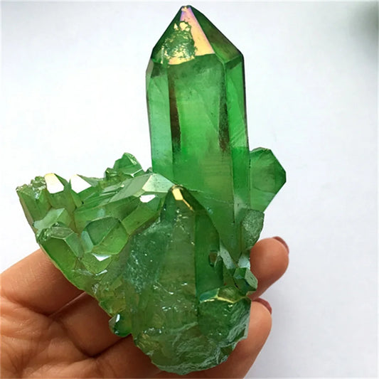 Green Titanium Quartz Crystal Cluster