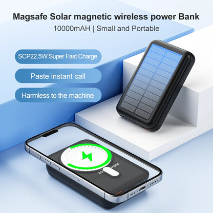 Solar Magnetic Power Bank  Wireless&  USB-C  / USB Phone Char,ger w