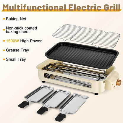 Portable Electric Smoke-free Indoor Barbecue Grill,